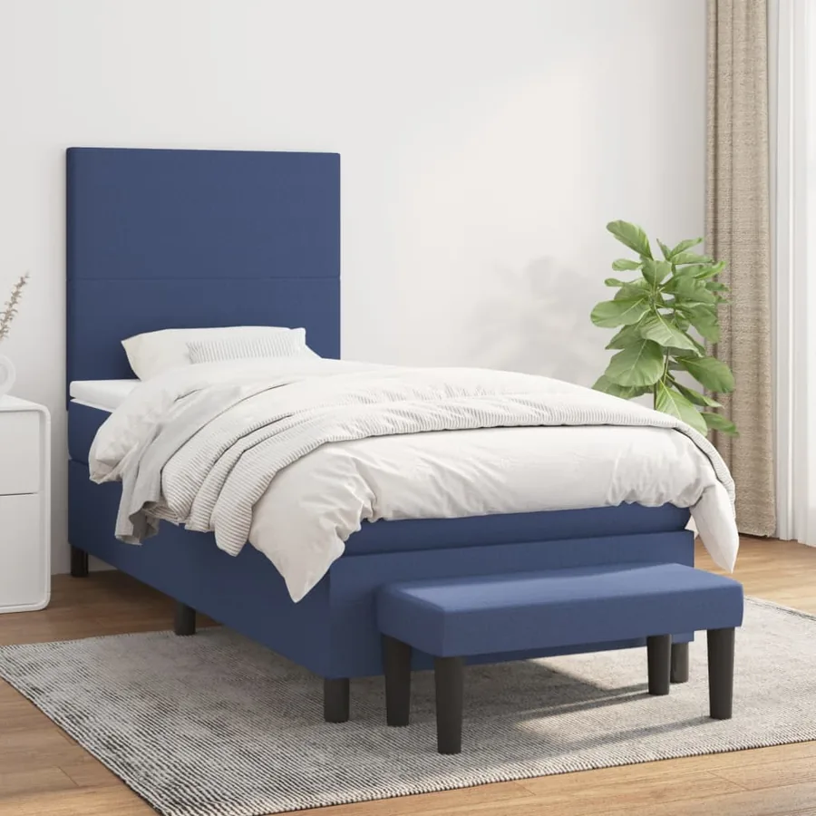 Sommier à lattes de lit avec matelas Bleu 90x190 cm Tissu