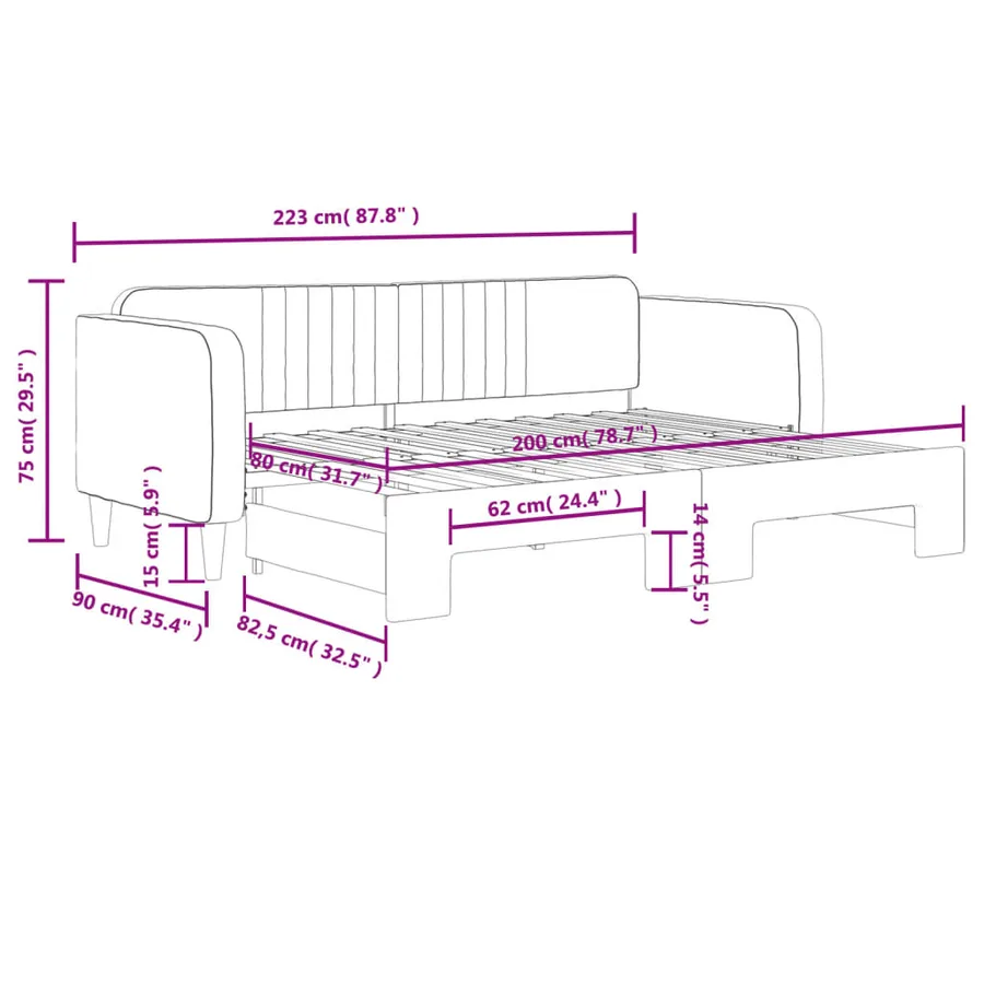 Lit de jour avec gigogne sans matelas 80x200 cm - 11