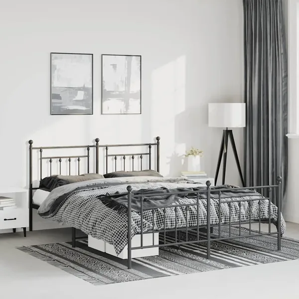 Cadre de lit métal sans matelas avec pied de lit noir 150x200cm