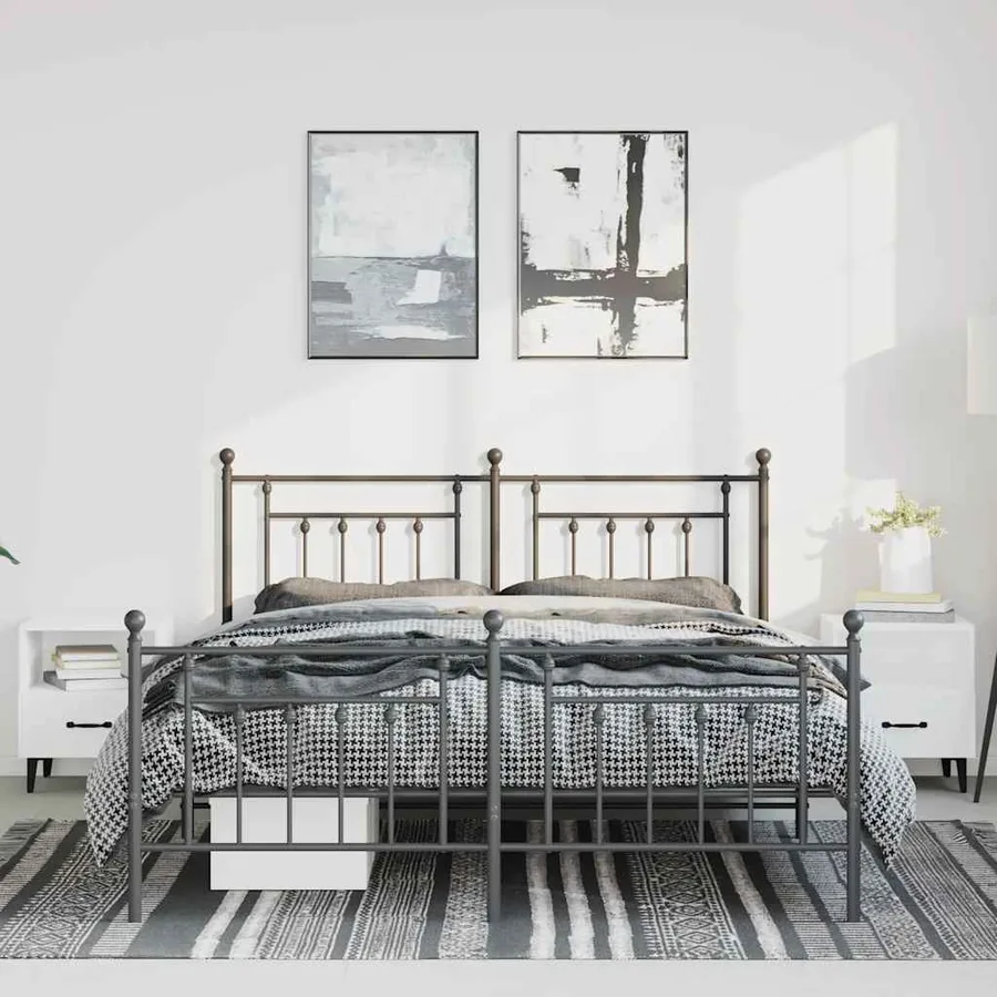 Cadre de lit métal sans matelas avec pied de lit noir 150x200cm - 4