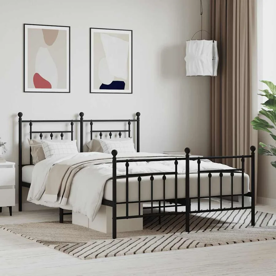Cadre de lit métal sans matelas avec pied de lit noir 140x190cm