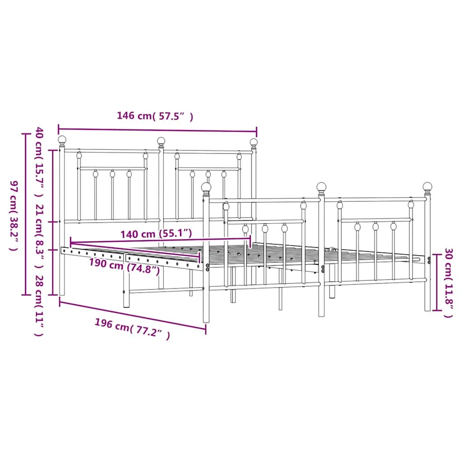 Cadre de lit métal sans matelas avec pied de lit noir 140x190cm - 10