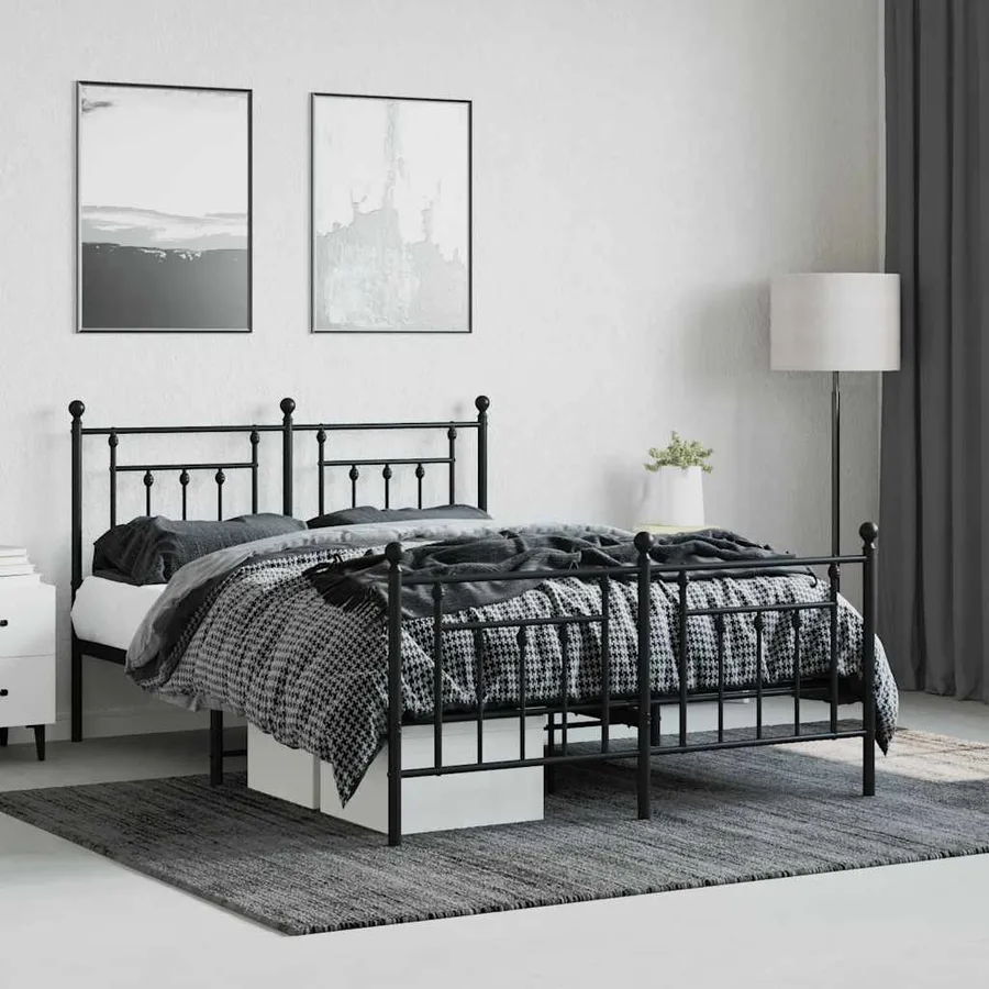 Cadre de lit métal sans matelas avec pied de lit noir 140x190cm - 4