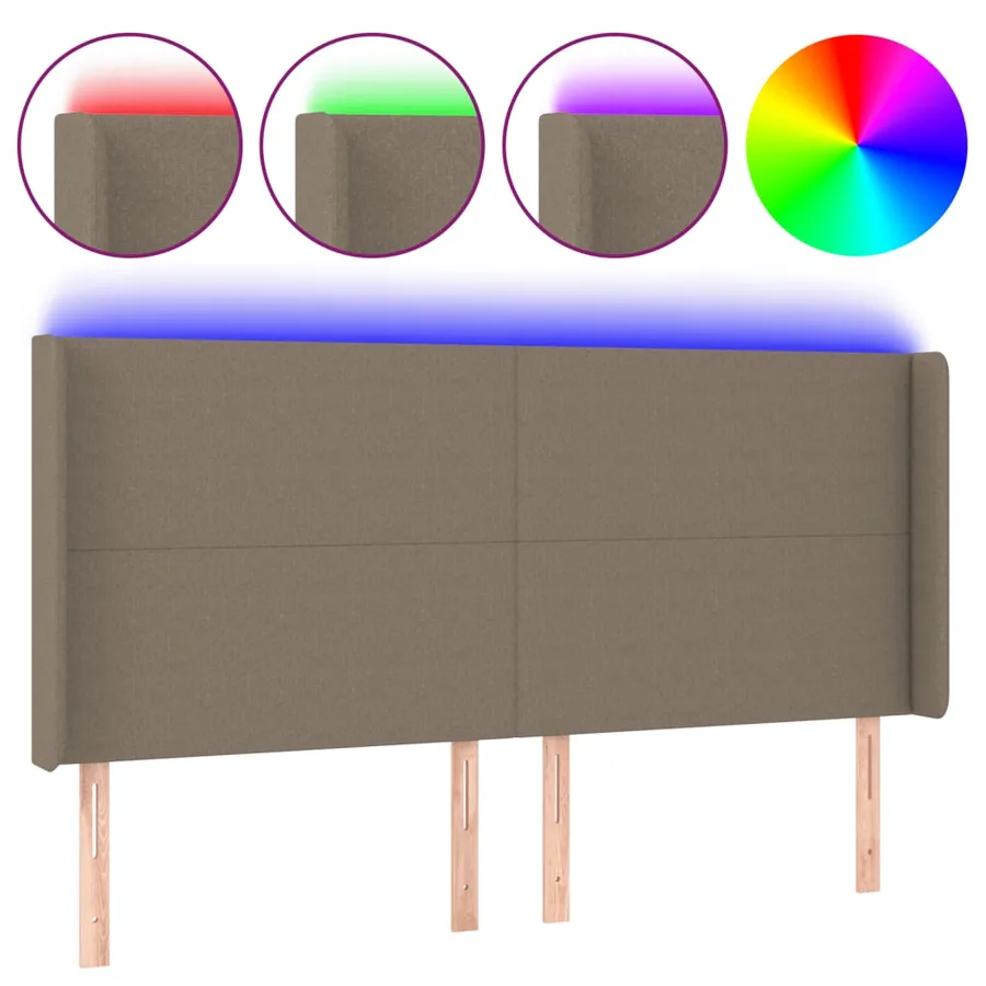Tête de lit à LED Taupe 163x16x118/128 cm Tissu - 2