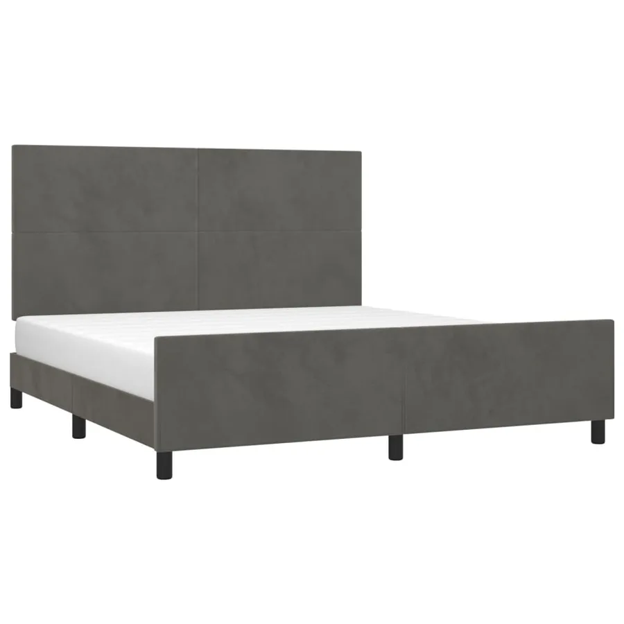 Cadre de lit sans matelas gris foncé velours - 3