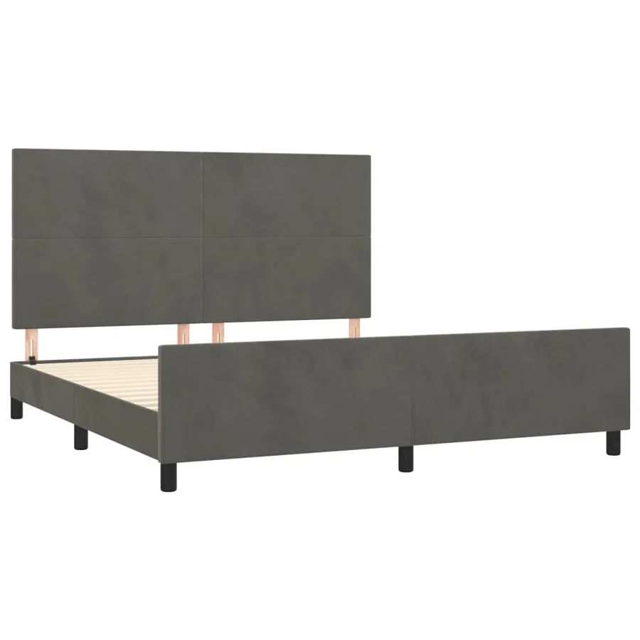 Cadre de lit sans matelas gris foncé velours - 4