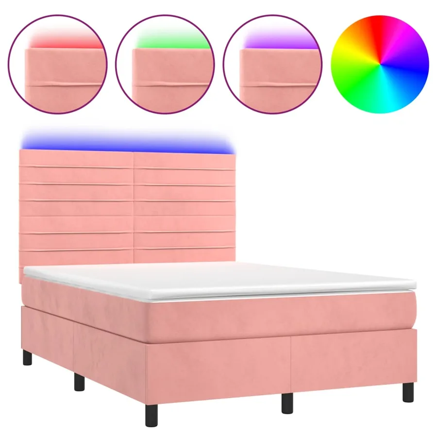 Sommier à lattes de lit avec matelas LED Rose 140x200cm Velours - 2