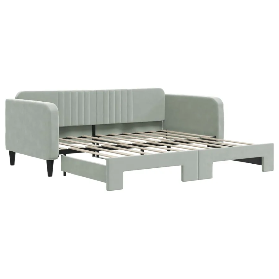 Lit de jour avec lit gigogne gris clair 90x190 cm velours - 2