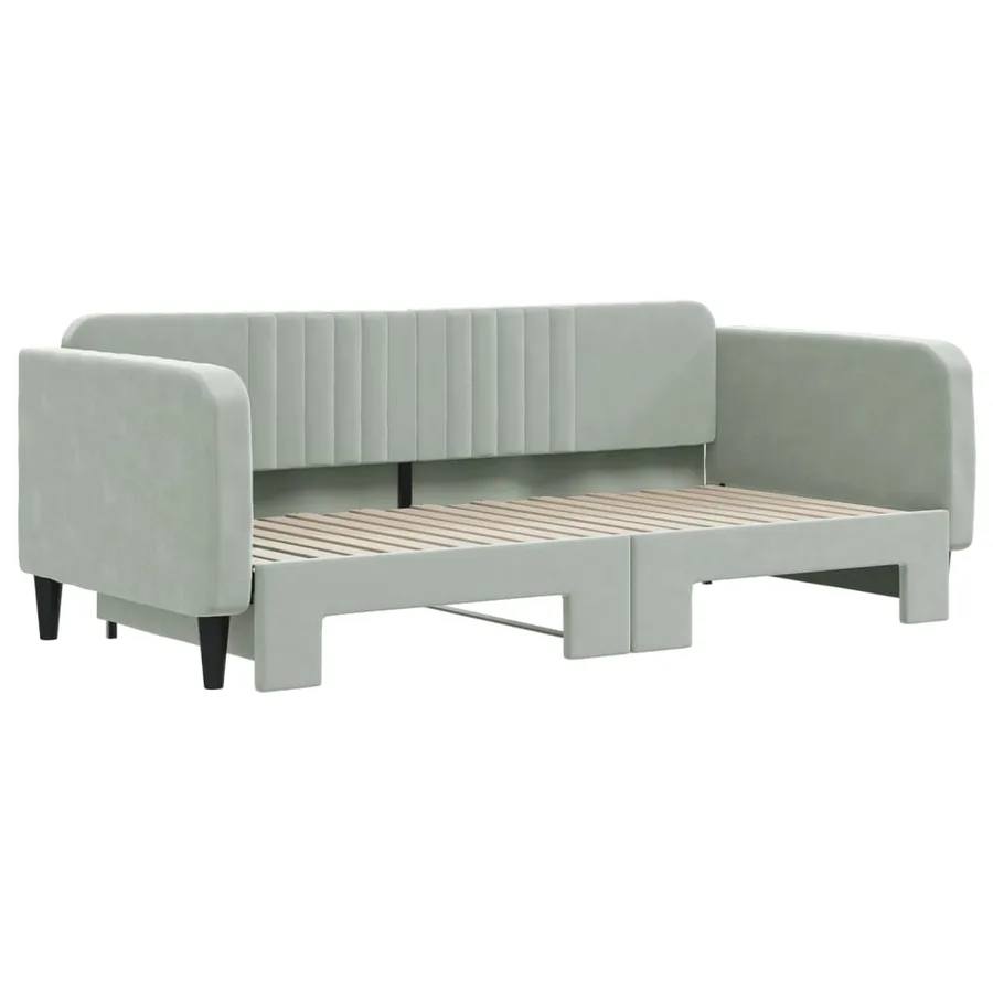 Lit de jour avec lit gigogne gris clair 90x190 cm velours - 3