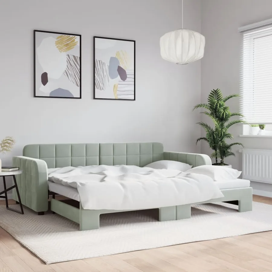 Lit de jour avec lit gigogne gris clair 90x190 cm velours