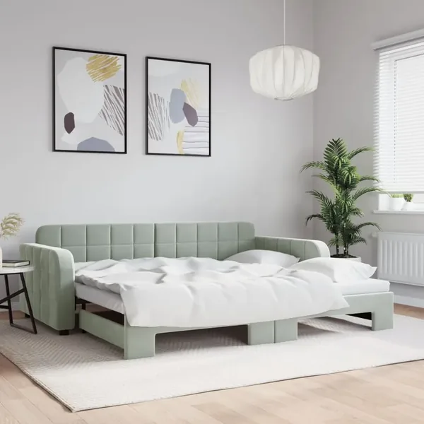Lit de jour avec lit gigogne gris clair 90x190 cm velours