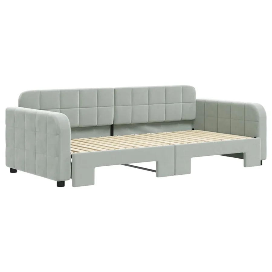 Lit de jour avec lit gigogne gris clair 90x190 cm velours - 3