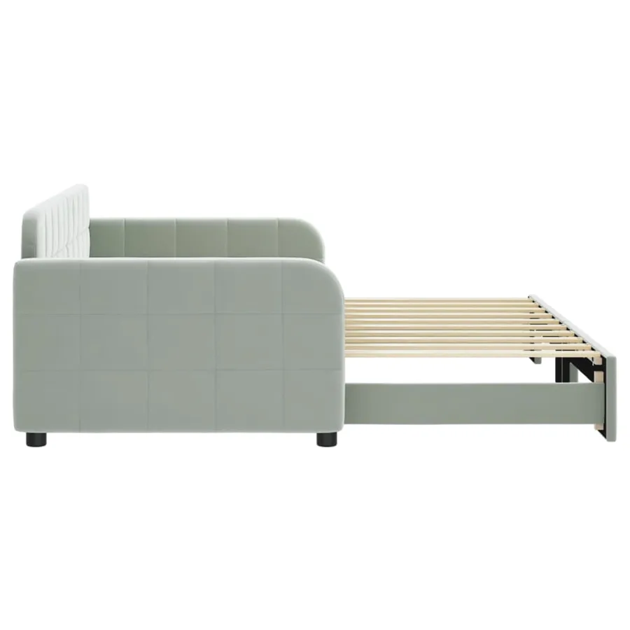 Lit de jour avec lit gigogne gris clair 90x190 cm velours - 4