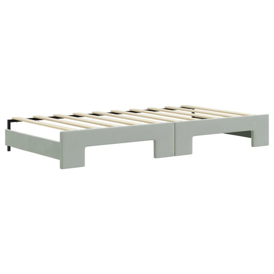 Lit de jour avec lit gigogne gris clair 90x190 cm velours - 8
