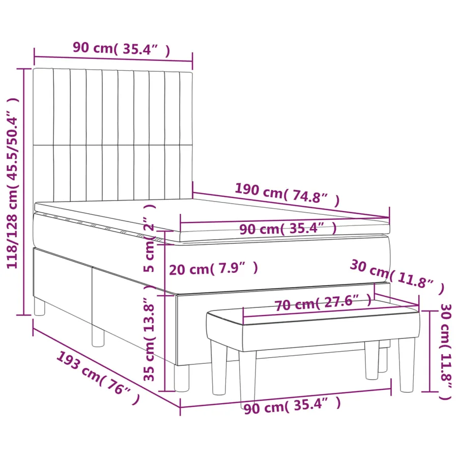 Sommier à lattes de lit avec matelas Rose 90x190 cm Velours - 8