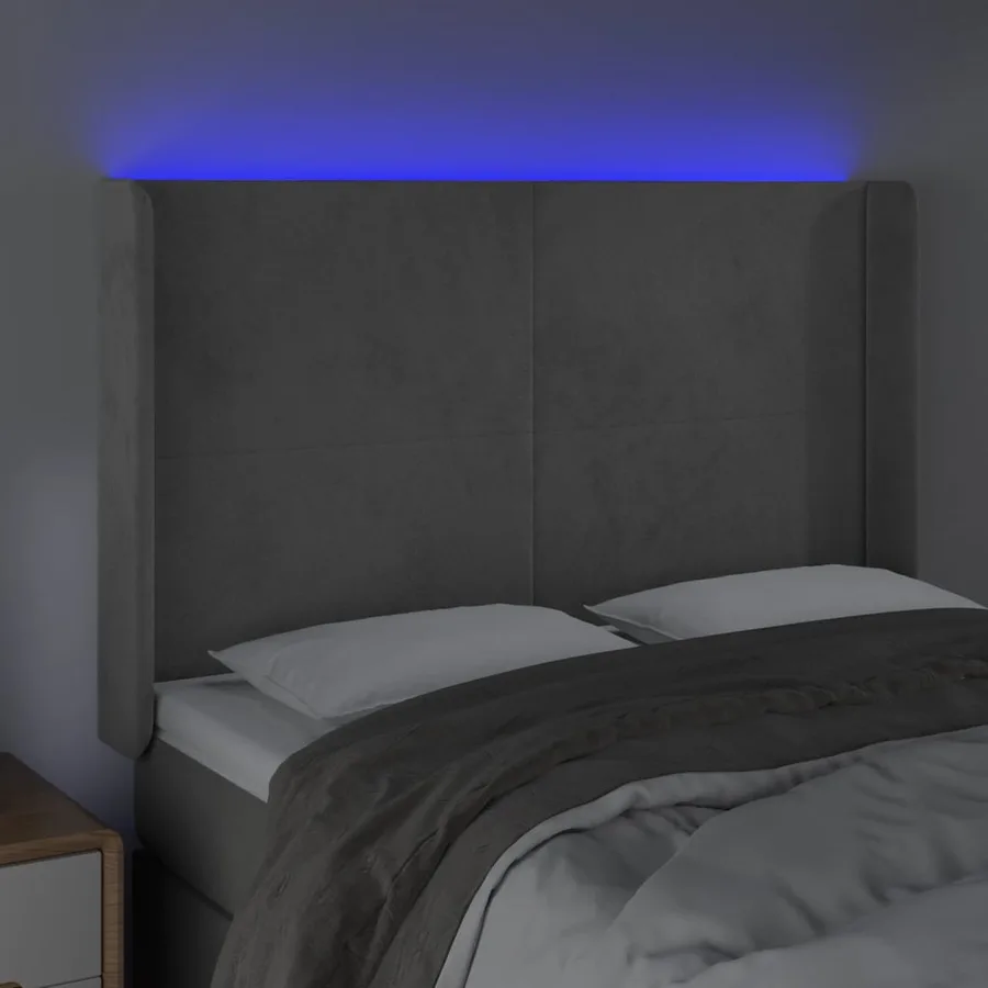 Tête de lit à LED Gris clair 147x16x118/128 cm Velours - 4