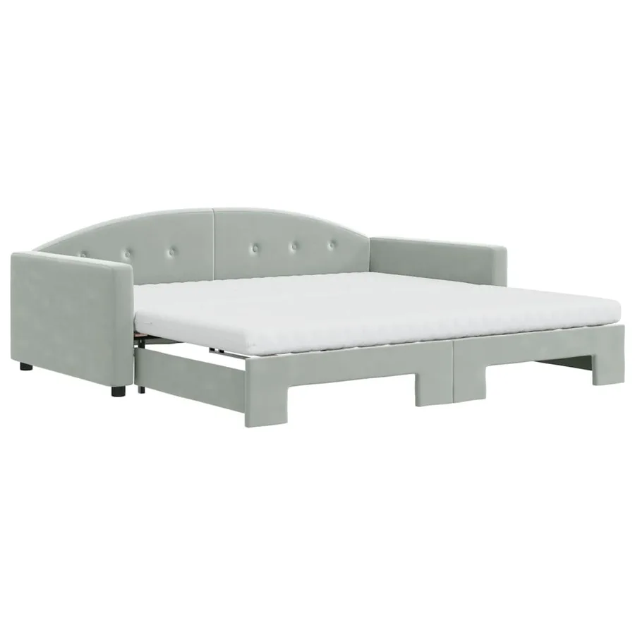 Lit de jour et gigogne et matelas gris clair 100x200 cm velours - 2