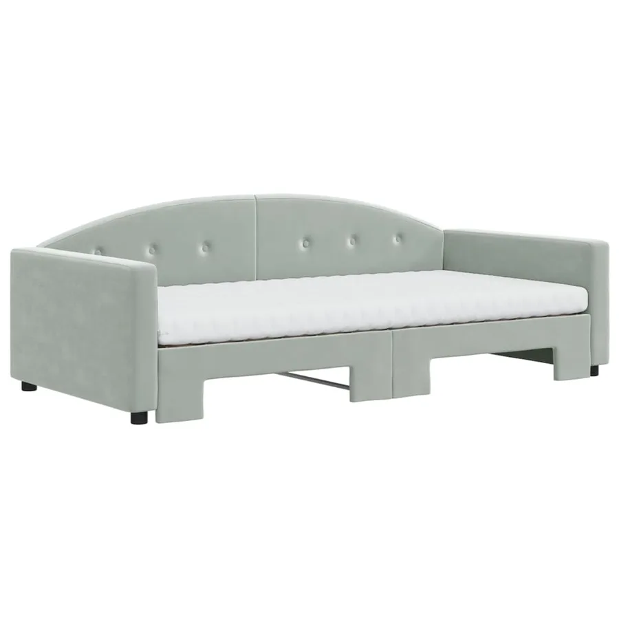 Lit de jour et gigogne et matelas gris clair 100x200 cm velours - 3