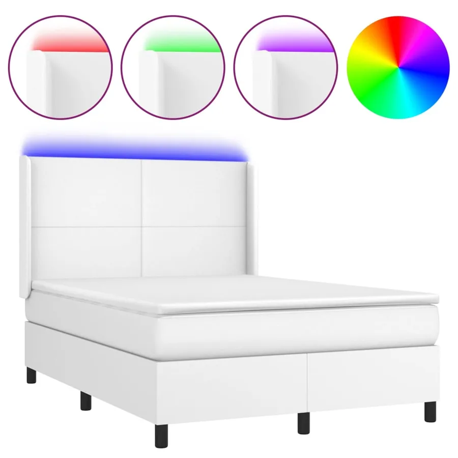 Sommier à lattes de lit matelas LED Blanc 140x190 cm Similicuir - 2
