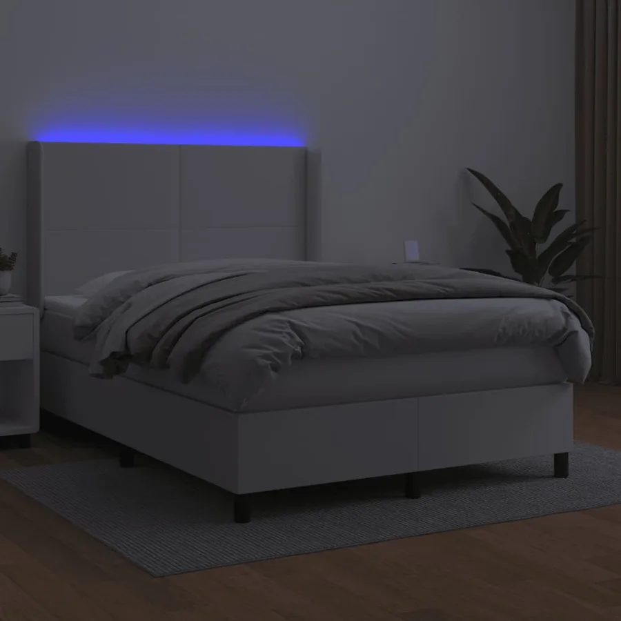 Sommier à lattes de lit matelas LED Blanc 140x190 cm Similicuir - 3