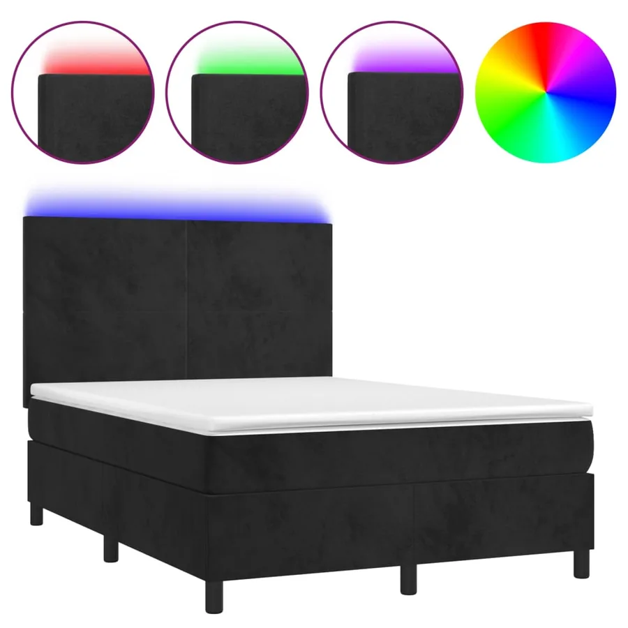 Sommier à lattes de lit et matelas LED Noir 140x190 cm Velours - 2