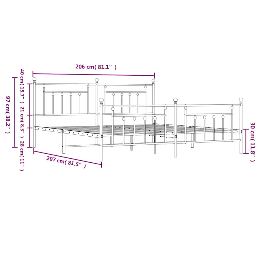 Cadre de lit métal sans matelas et pied de lit blanc 200x200 cm - 10