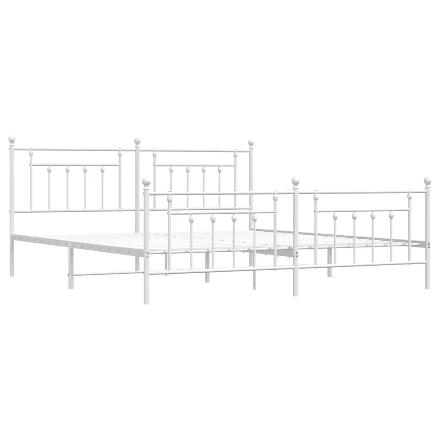 Cadre de lit métal sans matelas et pied de lit blanc 200x200 cm - 3