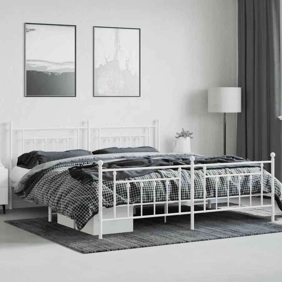 Cadre de lit métal sans matelas et pied de lit blanc 200x200 cm - 4
