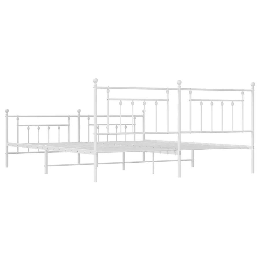 Cadre de lit métal sans matelas et pied de lit blanc 200x200 cm - 8