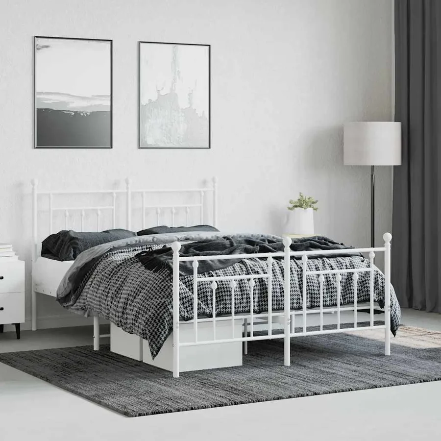 Cadre de lit métal sans matelas et pied de lit blanc 140x200 cm - 4