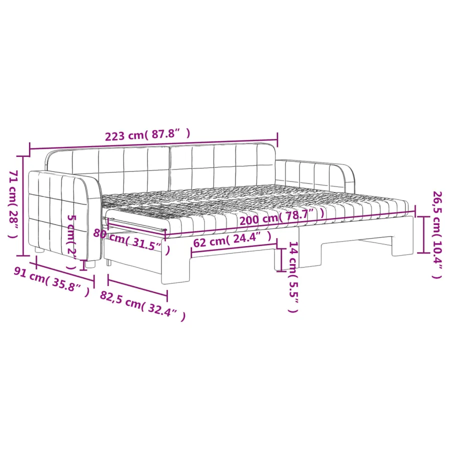 Lit de jour avec lit gigogne et matelas rose 80x200 cm velours - 12