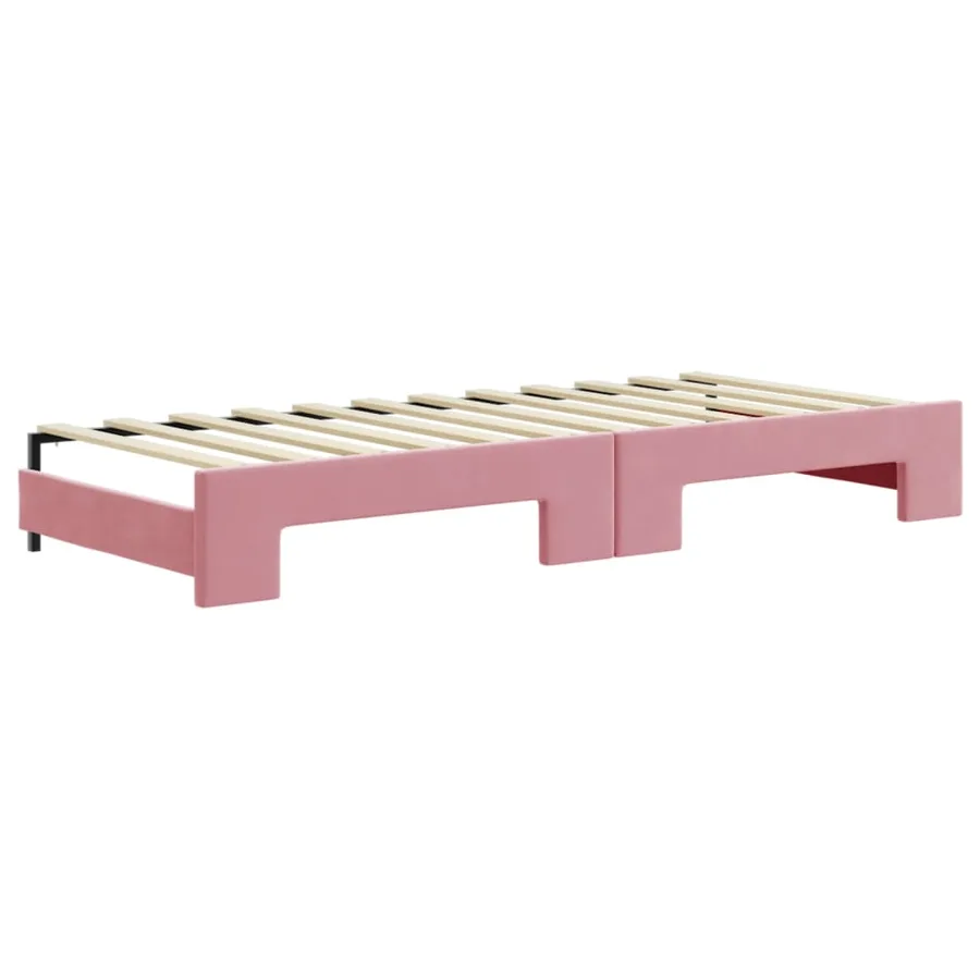Lit de jour avec lit gigogne et matelas rose 80x200 cm velours - 5