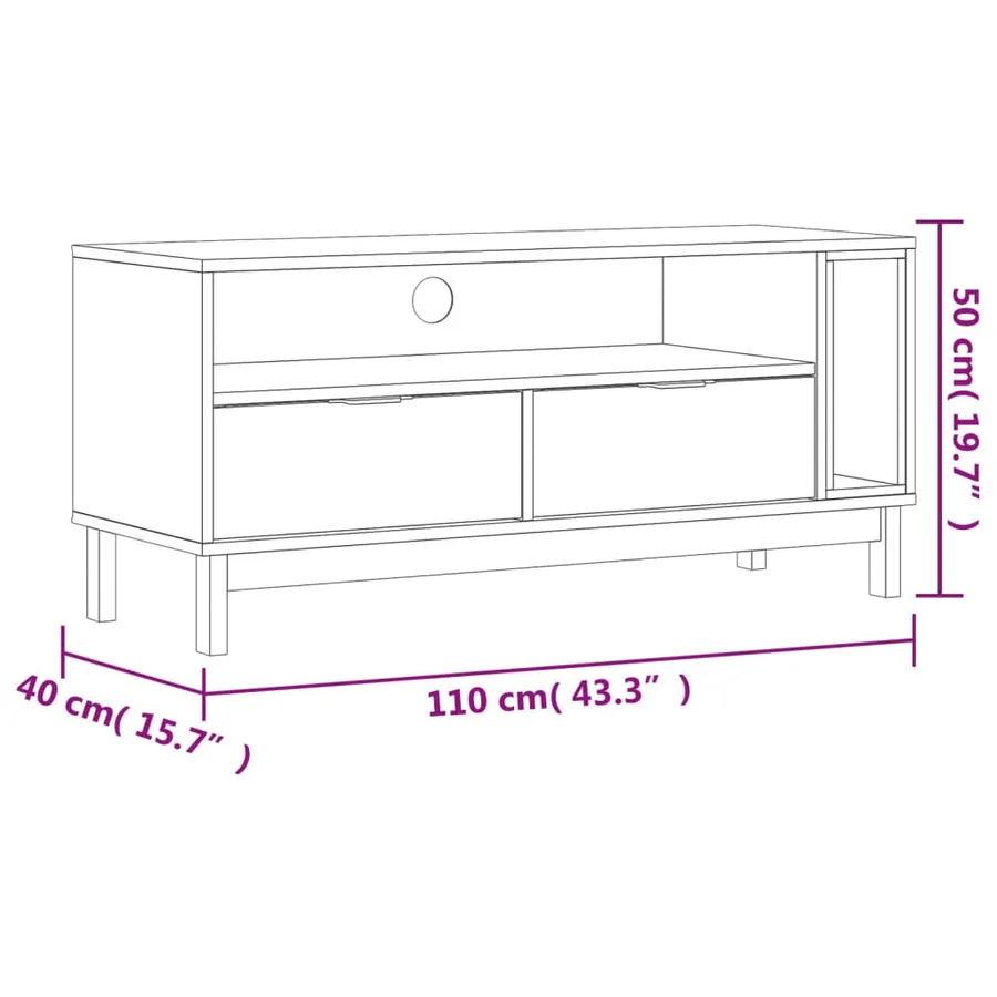 Meuble TV FLAM 110x40x50 cm bois massif de pin - 10