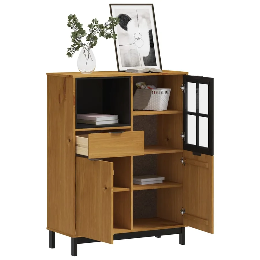 Buffet avec porte vitrée FLAM 92x40x122,5 cm bois massif de pin - 3