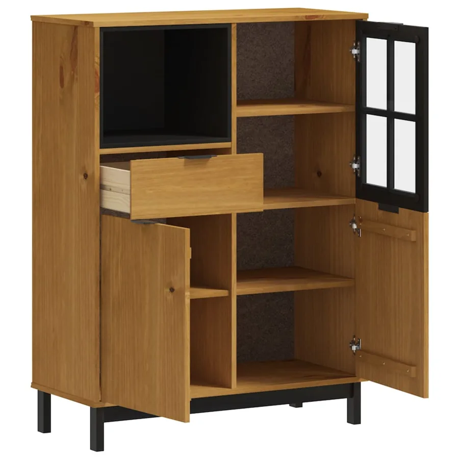 Buffet avec porte vitrée FLAM 92x40x122,5 cm bois massif de pin - 4