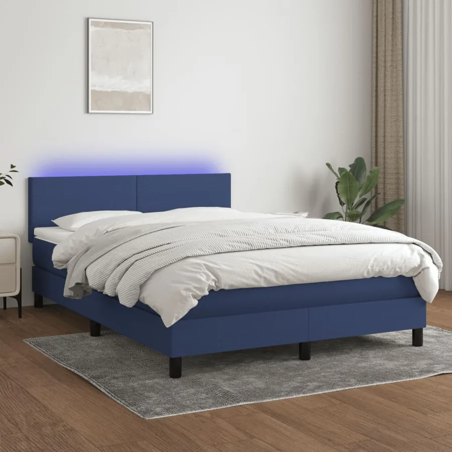 Sommier à lattes de lit avec matelas LED Bleu 140x190 cm Tissu