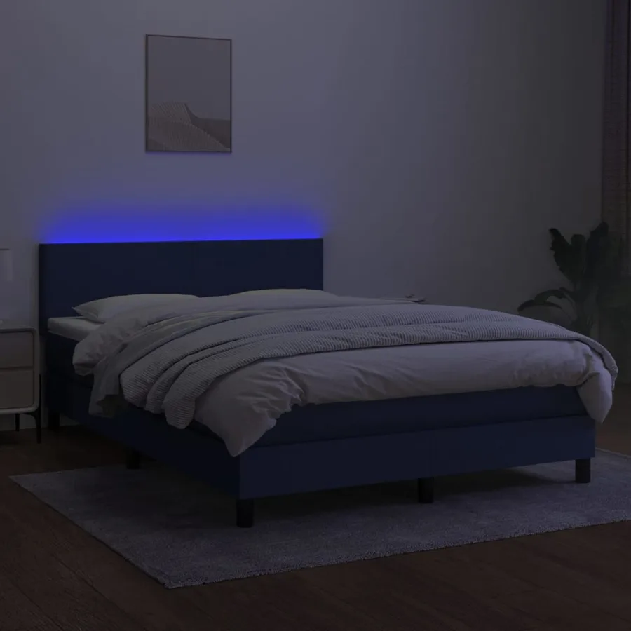 Sommier à lattes de lit avec matelas LED Bleu 140x190 cm Tissu - 4