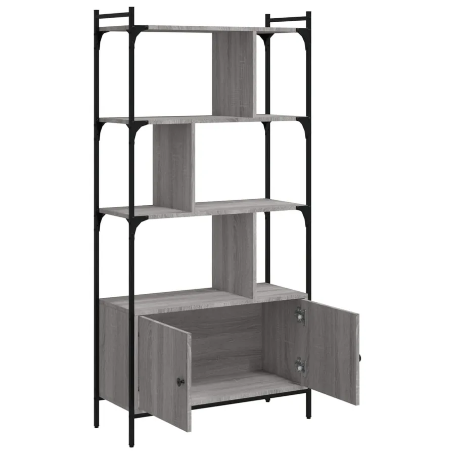 Bibliothèque avec portes sonoma gris 76,5x30x154,5 cm - 4