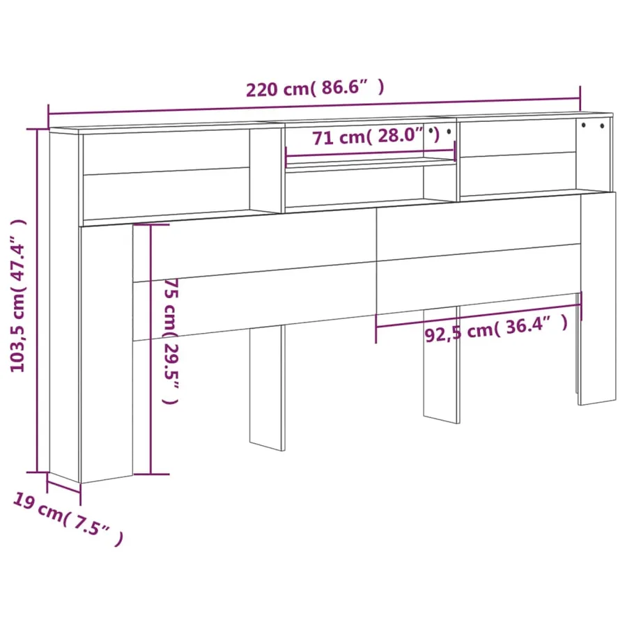 Armoire de tête de lit Chêne sonoma 220x19x103,5 cm - 7