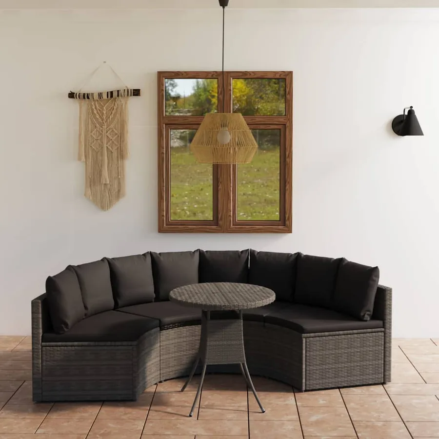 Salon de jardin 5 pcs avec coussins Résine tressée Gris