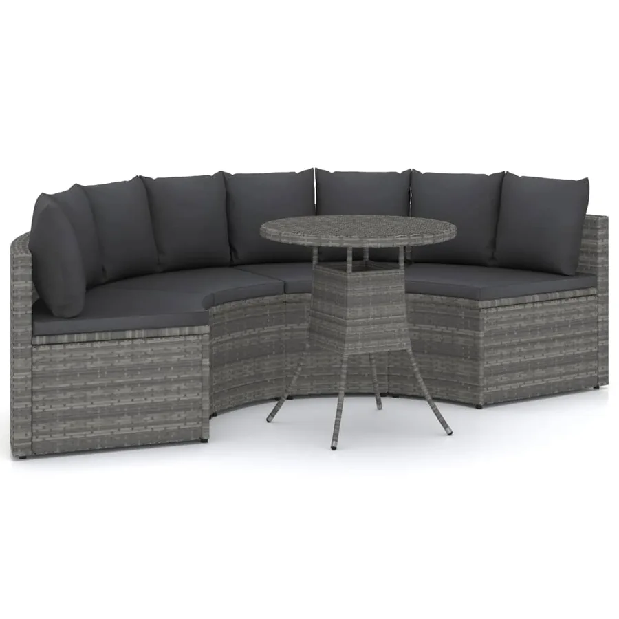 Salon de jardin 5 pcs avec coussins Résine tressée Gris - 2