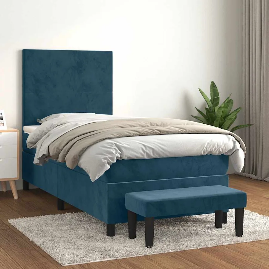 Sommier à lattes de lit avec matelas Bleu foncé 90x190 cm