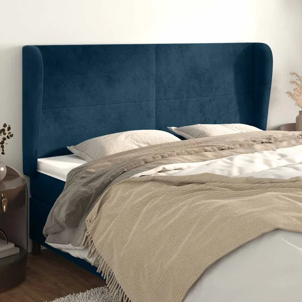 Tête de lit avec oreilles Bleu foncé 163x23x118/128 cm Velours