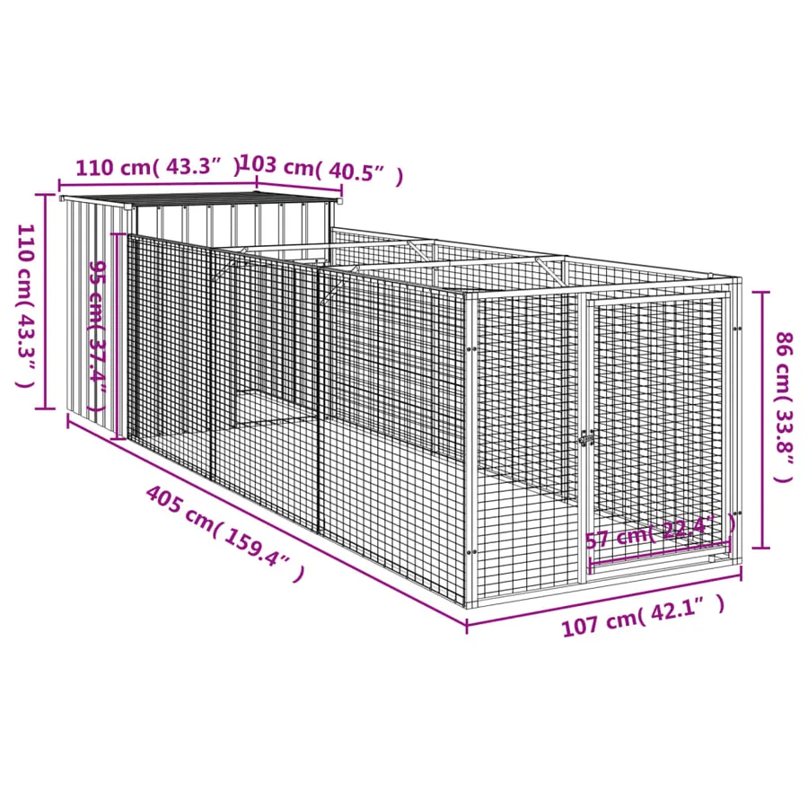 Niche pour chien avec cour gris clair 110x405x110 cm - 8