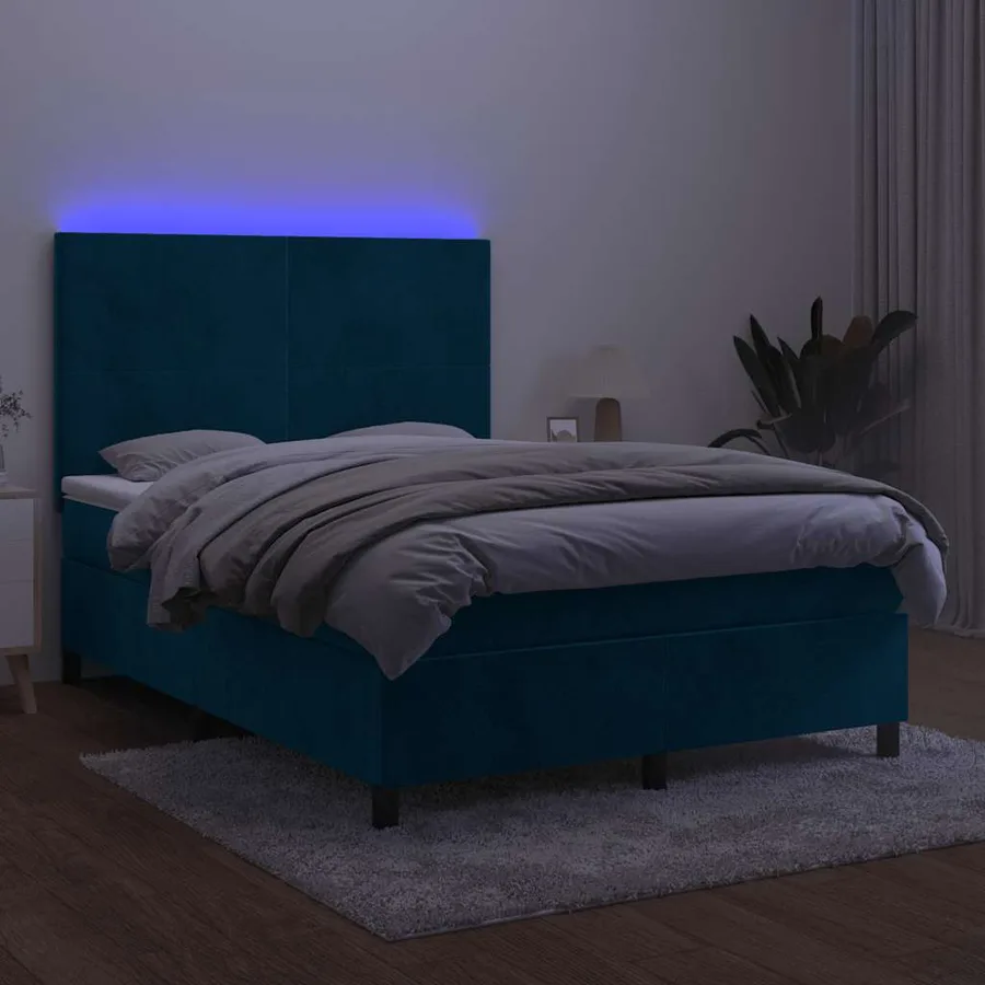 Sommier à lattes de lit avec matelas LED Bleu foncé 140x190 cm - 4