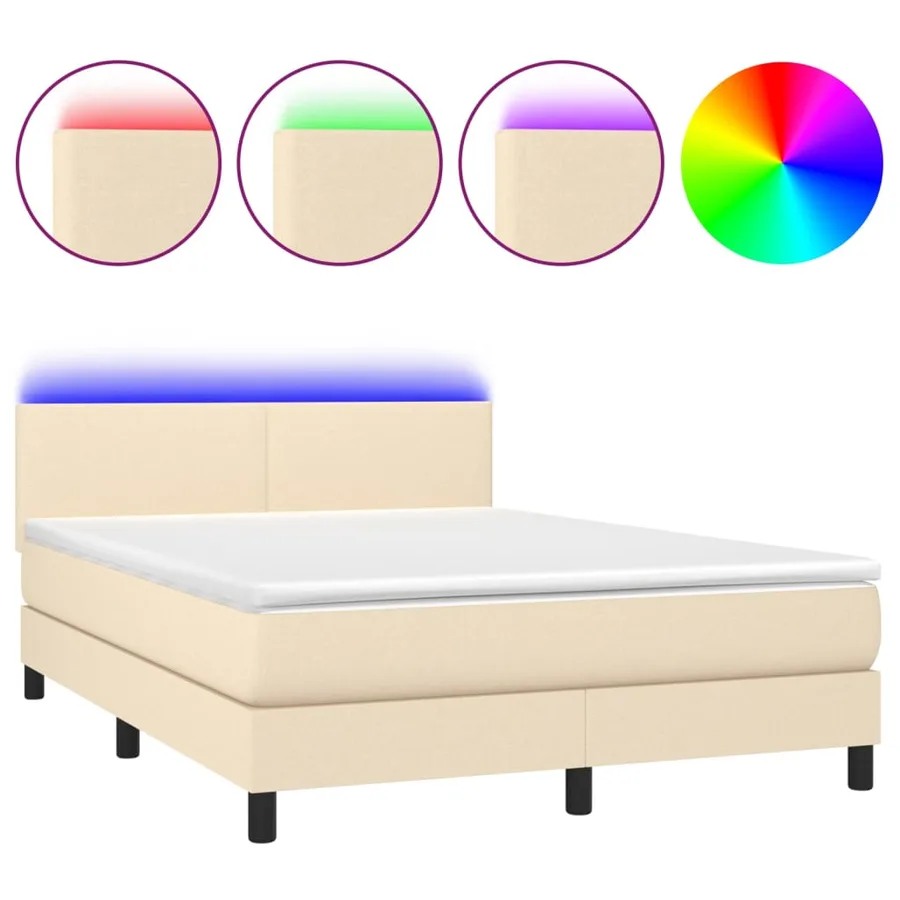 Sommier à lattes de lit avec matelas LED Crème 140x200 cm Tissu - 2