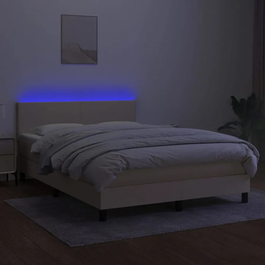 Sommier à lattes de lit avec matelas LED Crème 140x200 cm Tissu - 4