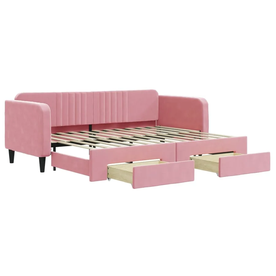 Lit de jour avec gigogne et tiroirs sans matelas rose 80x200 cm - 2