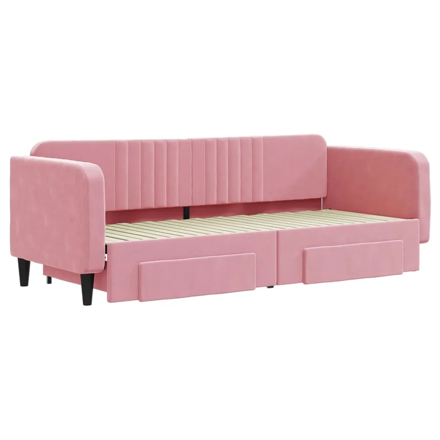 Lit de jour avec gigogne et tiroirs sans matelas rose 80x200 cm - 3