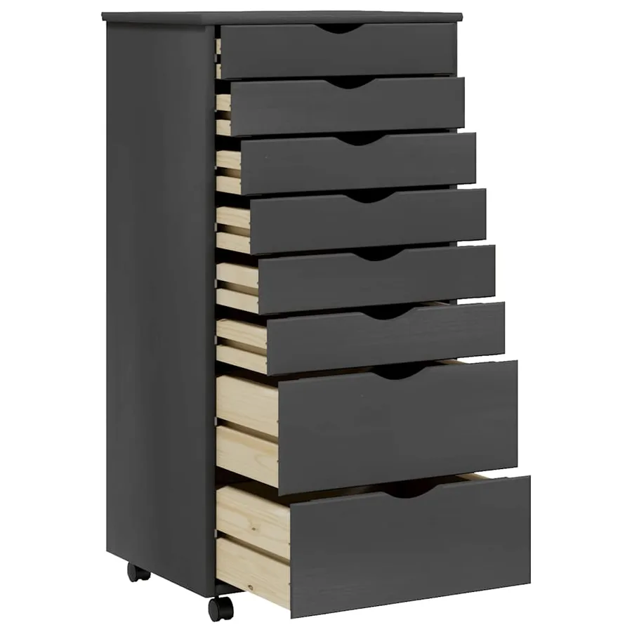 Armoire roulante avec tiroirs MOSS gris bois de pin solide - 3